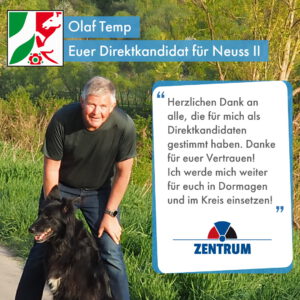 Landtagswahl 2022 Danke von Olaf Temp Zentrumspartei Dormagen